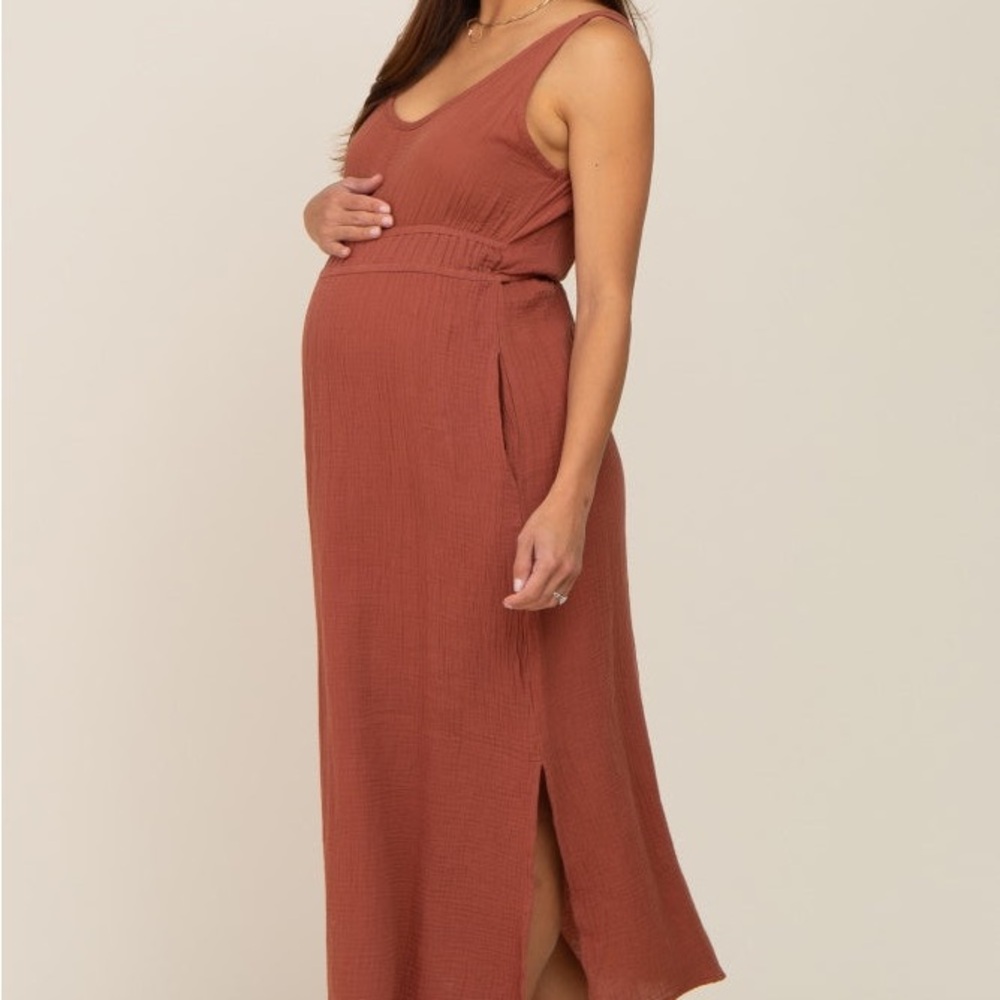 Pinkblush Maternity Orange Sleeveless Wrap Midi Dress